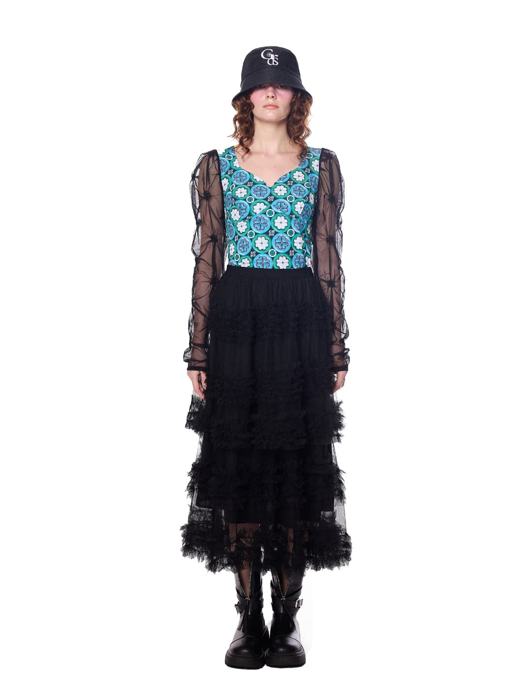 Sheer Lace Tiered Ruffle Mid Skirt — vue 1
