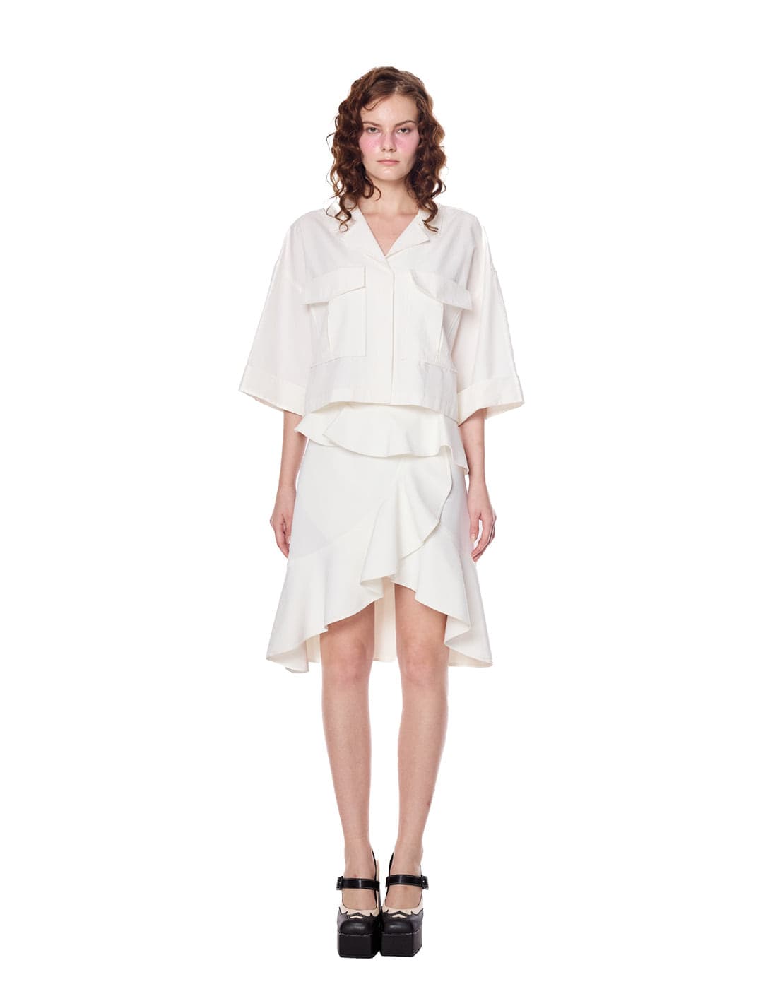 Asymmetric Curved Ruffle Overlay Skirt — vue 1