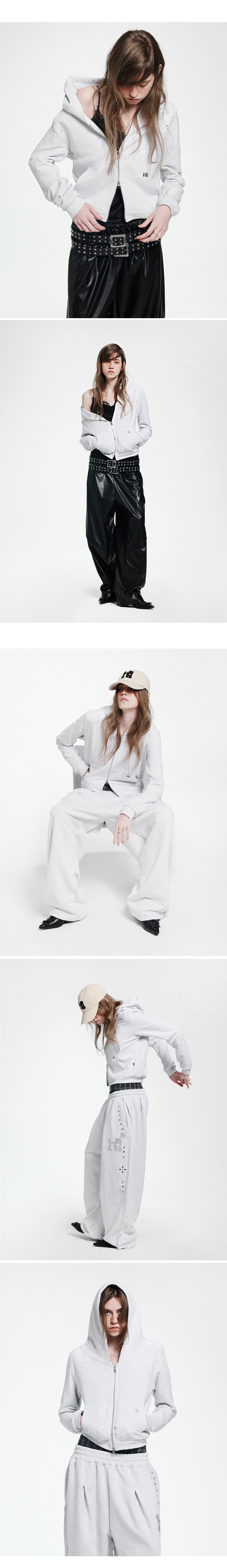 Holy Symbol Crop Hooded Zip-Up_WHITE MELANGE — vue 4