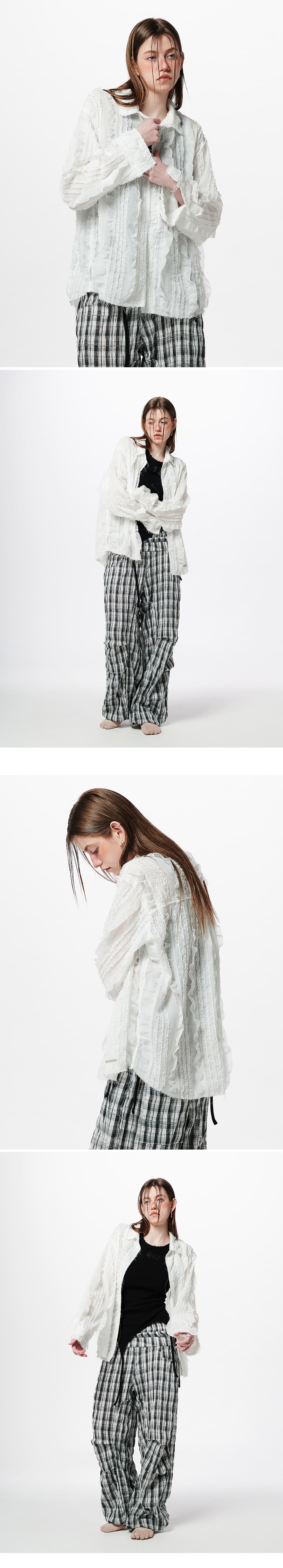 Raw Edge Detail Ruffle Shirt _ White — vue 3