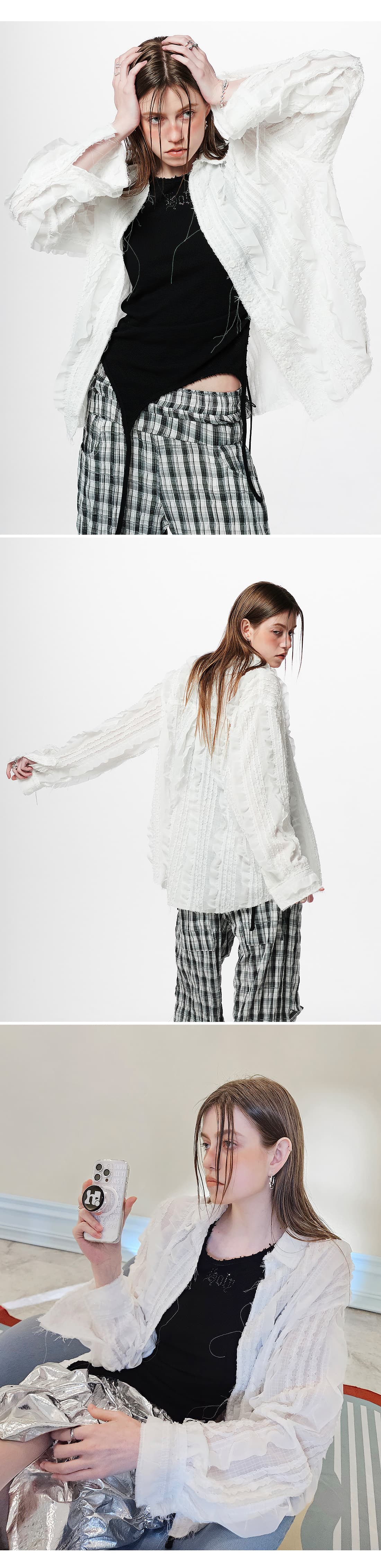 Raw Edge Detail Ruffle Shirt _ White — vue 4