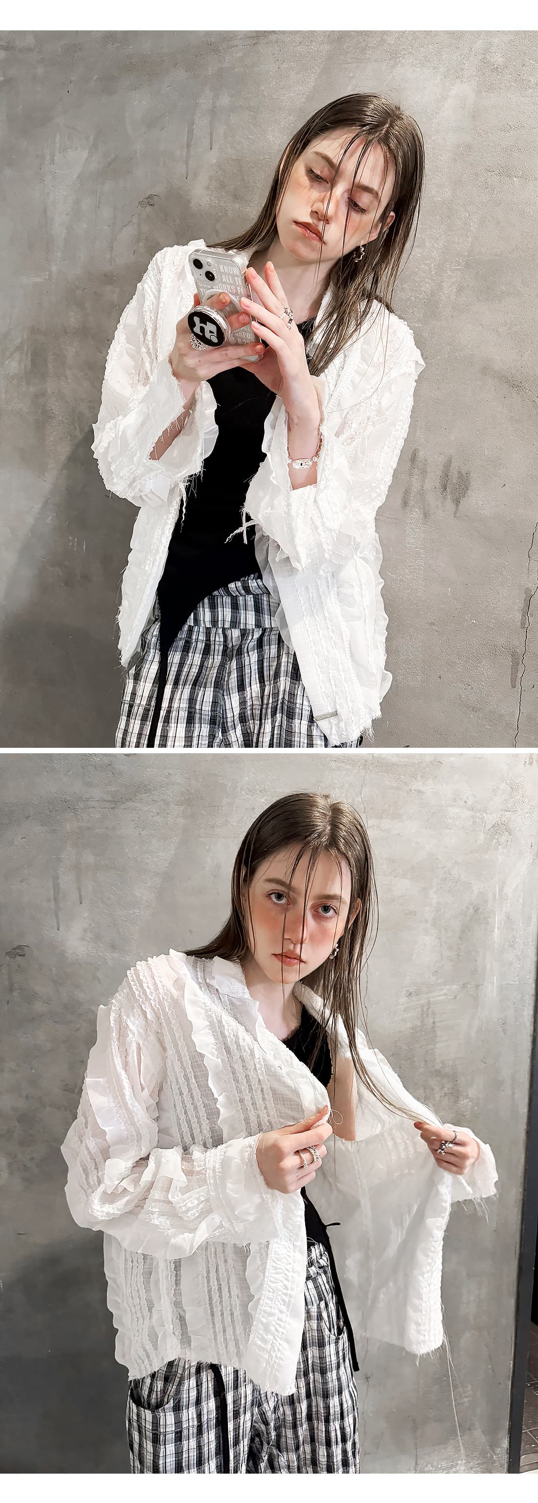 Raw Edge Detail Ruffle Shirt _ White — vue 5