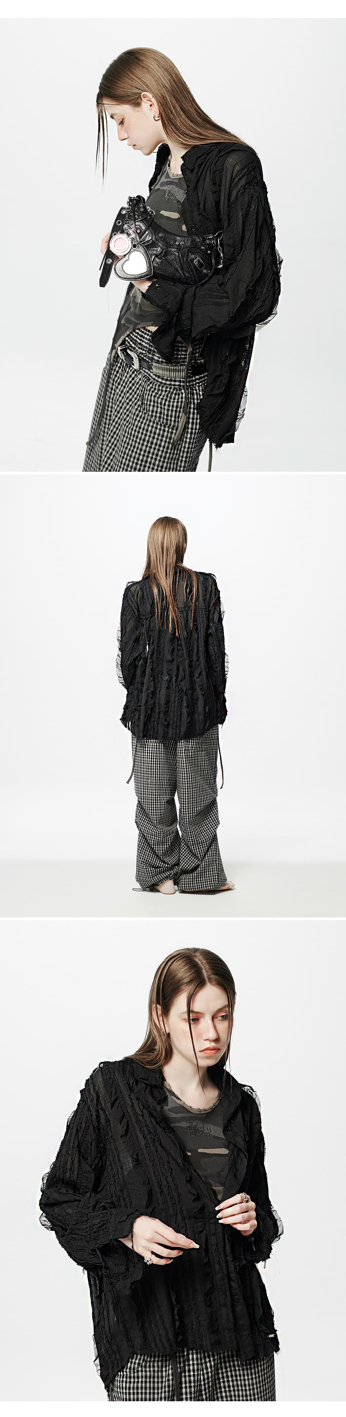 Raw Edge Detail Ruffle Shirt _ Black — vue 4