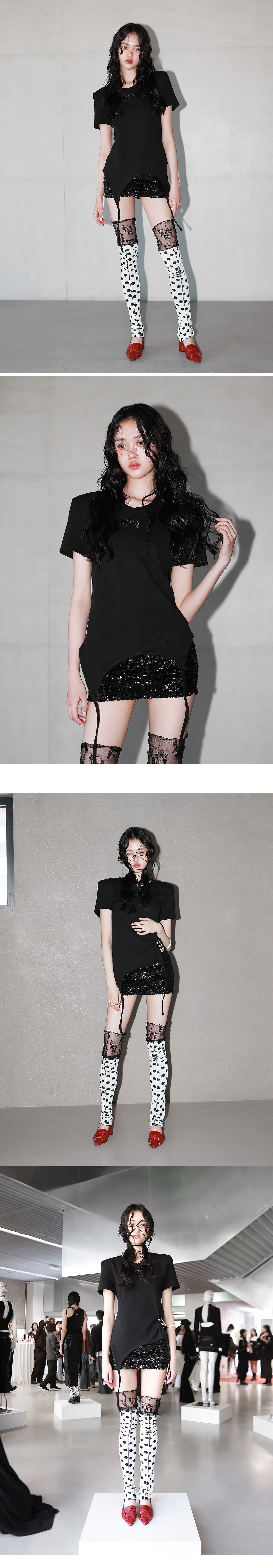 Shoulder-padded waffle T-shirt _ Black — vue 5