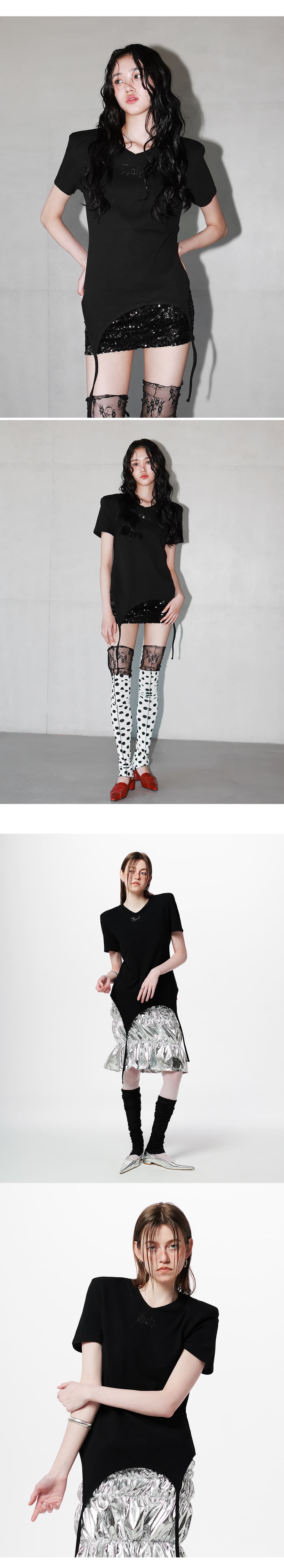 Shoulder-padded waffle T-shirt _ Black — vue 6