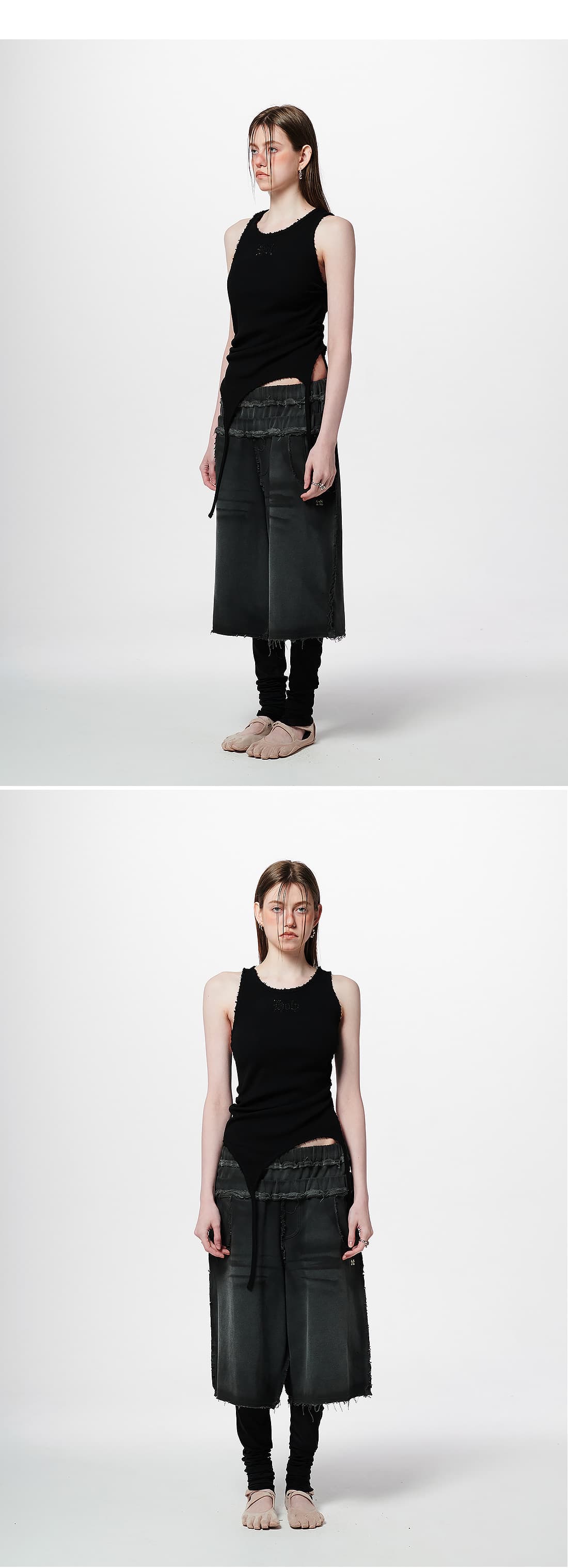 Back Slit Waffle Shirring Top _ Black — vue 7