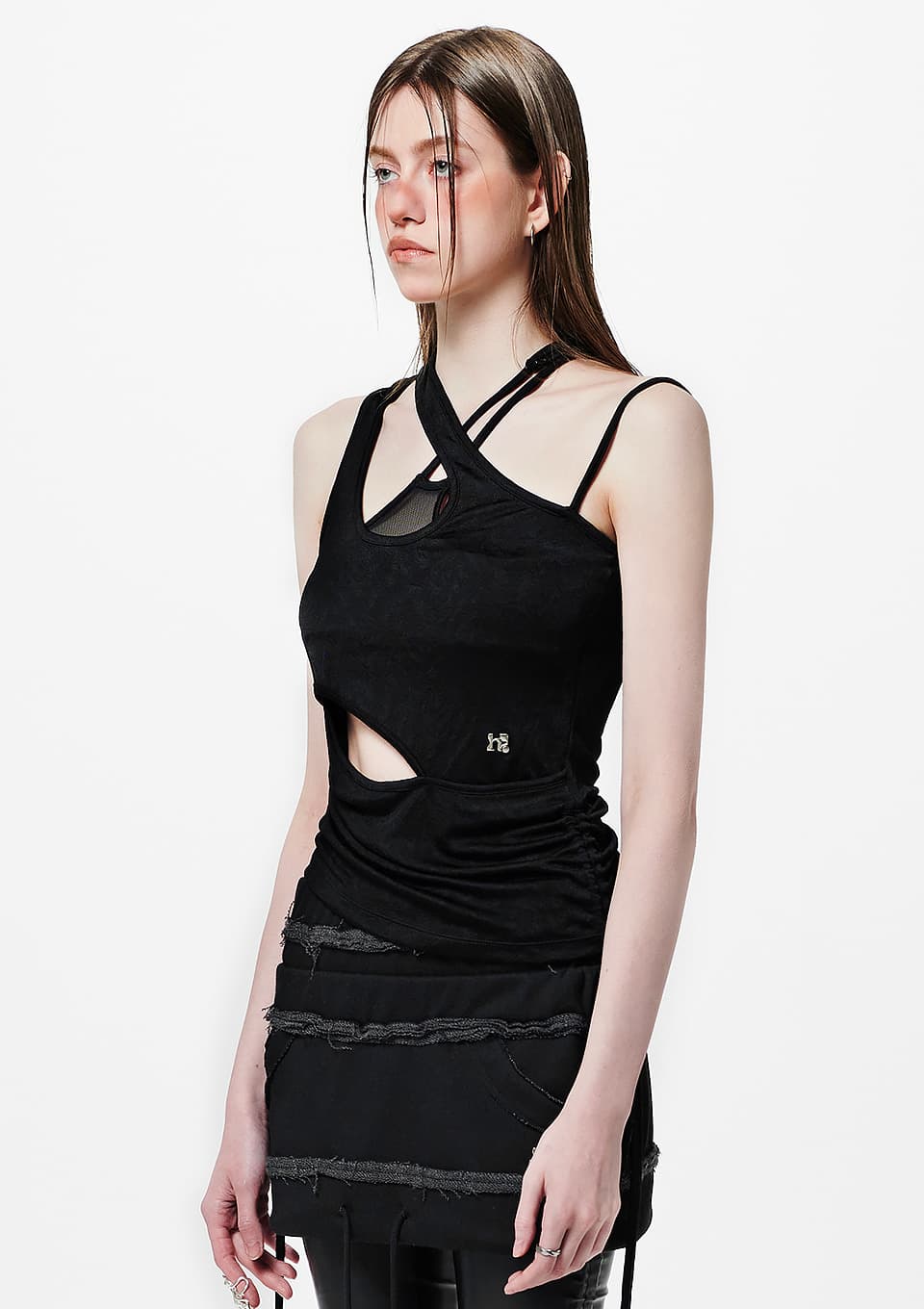Asymmetric Shirring String Top — vue 1