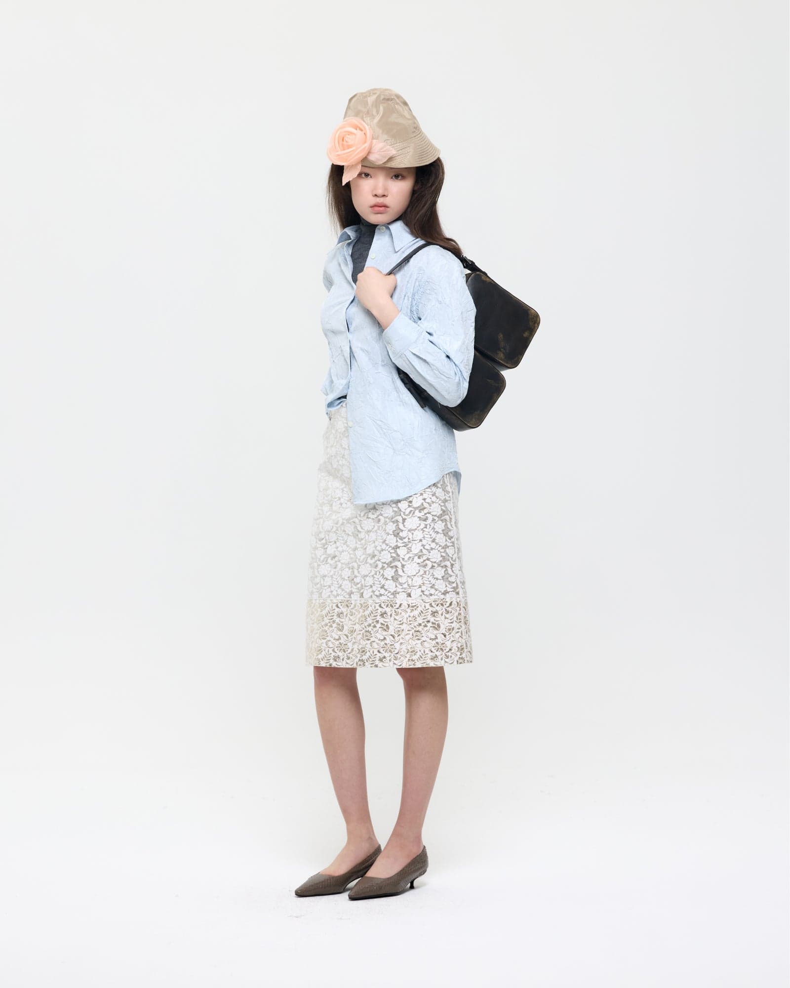 Light Blue Creased Silk Taffeta Shirt — vue 2