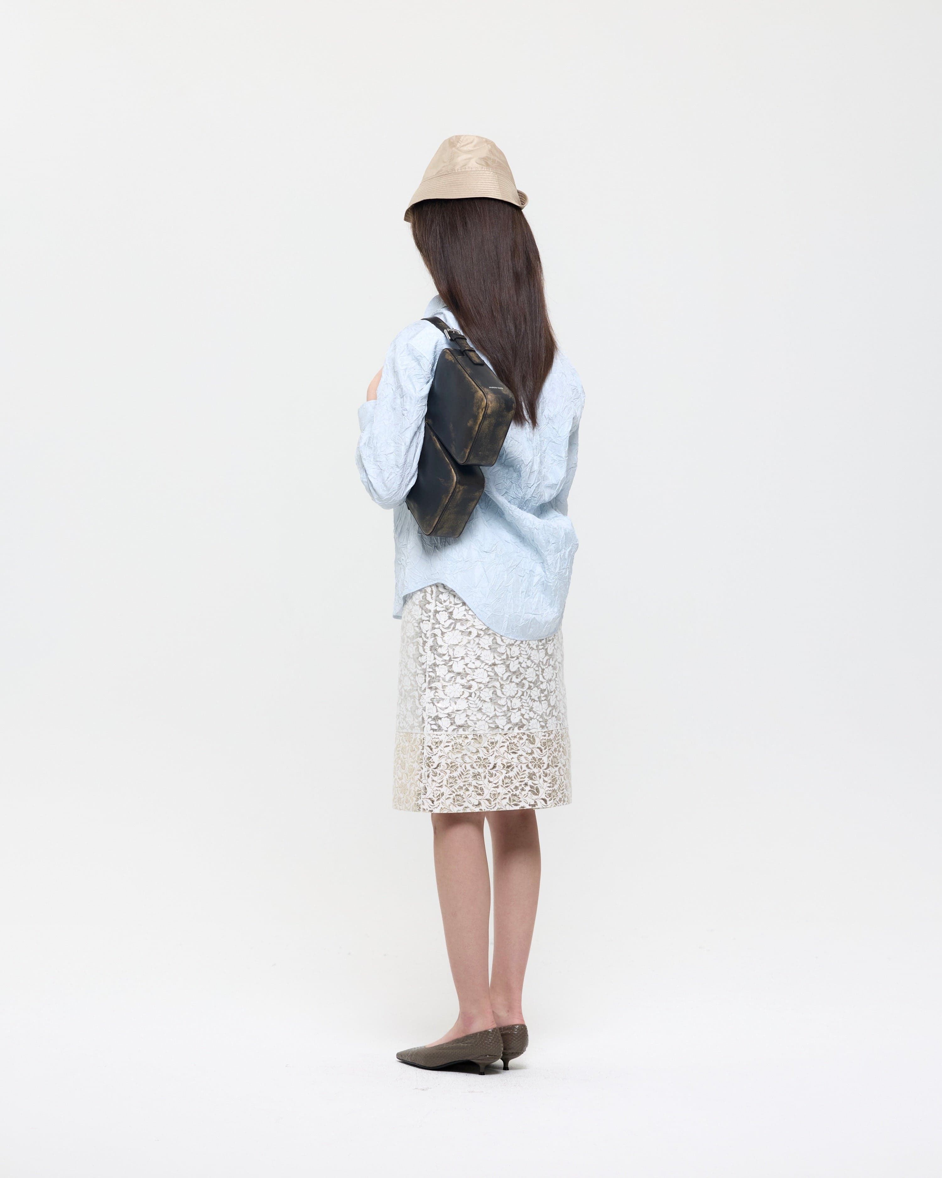 Light Blue Creased Silk Taffeta Shirt — vue 4