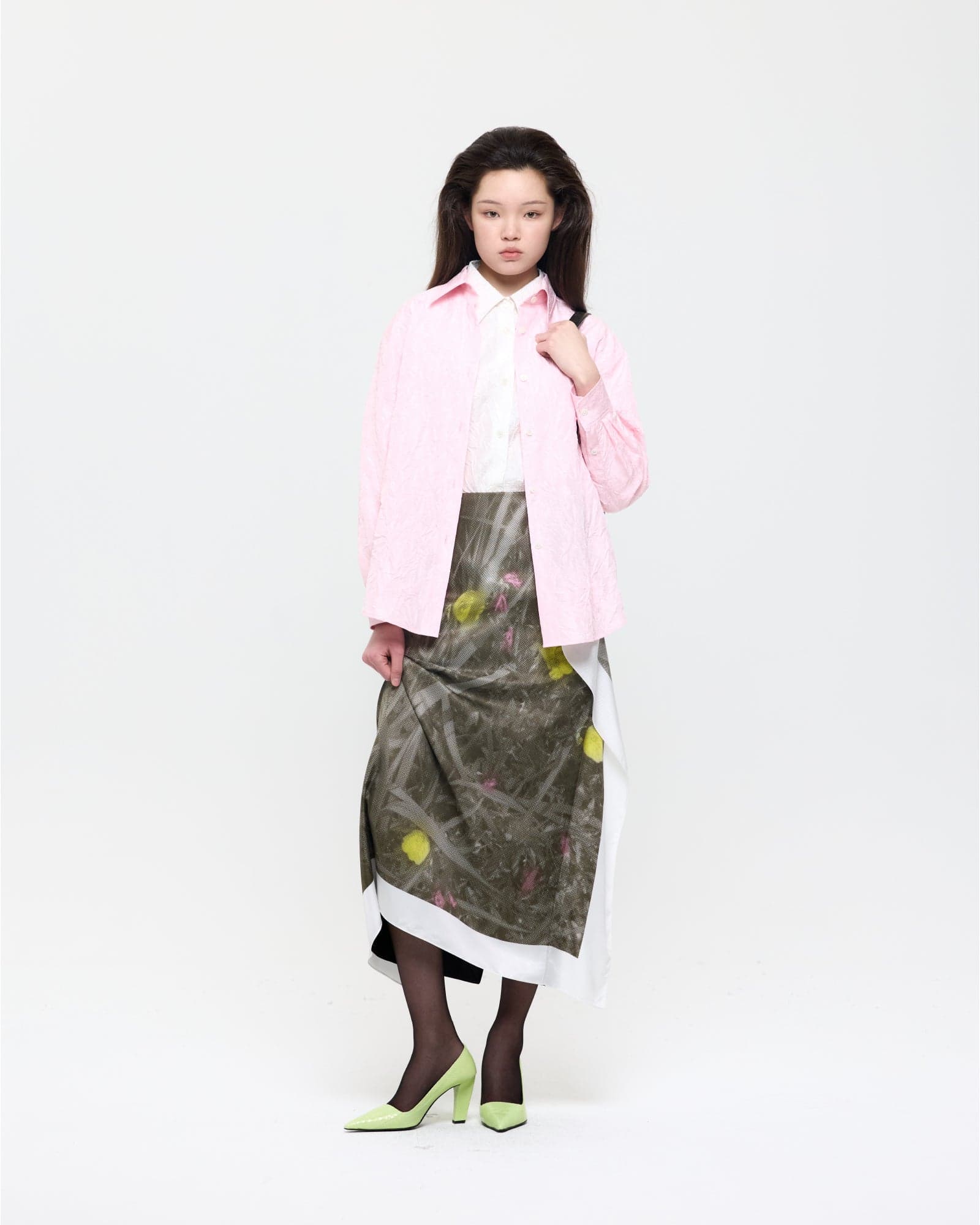 Pink Creased Silk Taffeta Shirt — vue 1