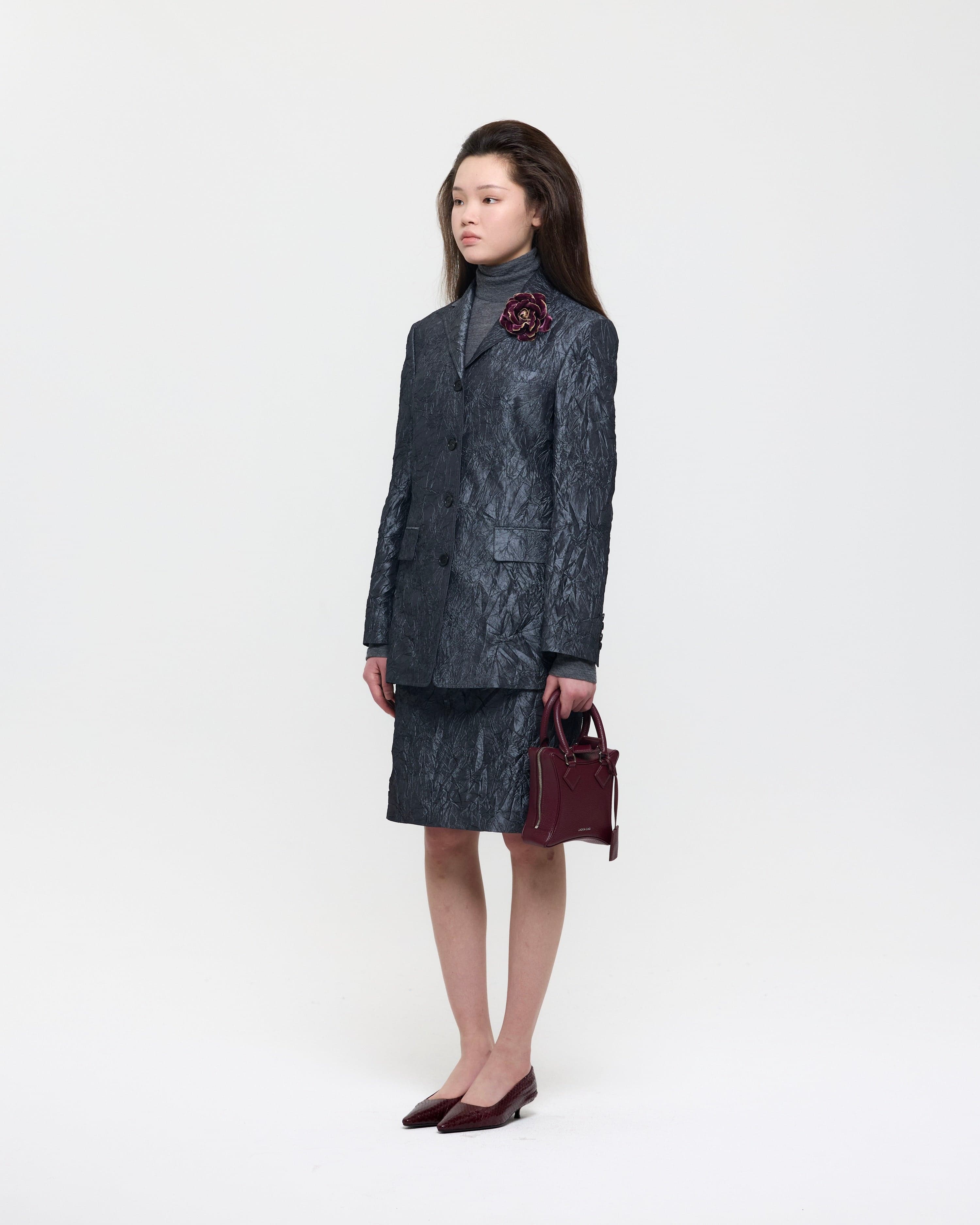 Gray Creased Silk Taffeta Skirt — vue 3