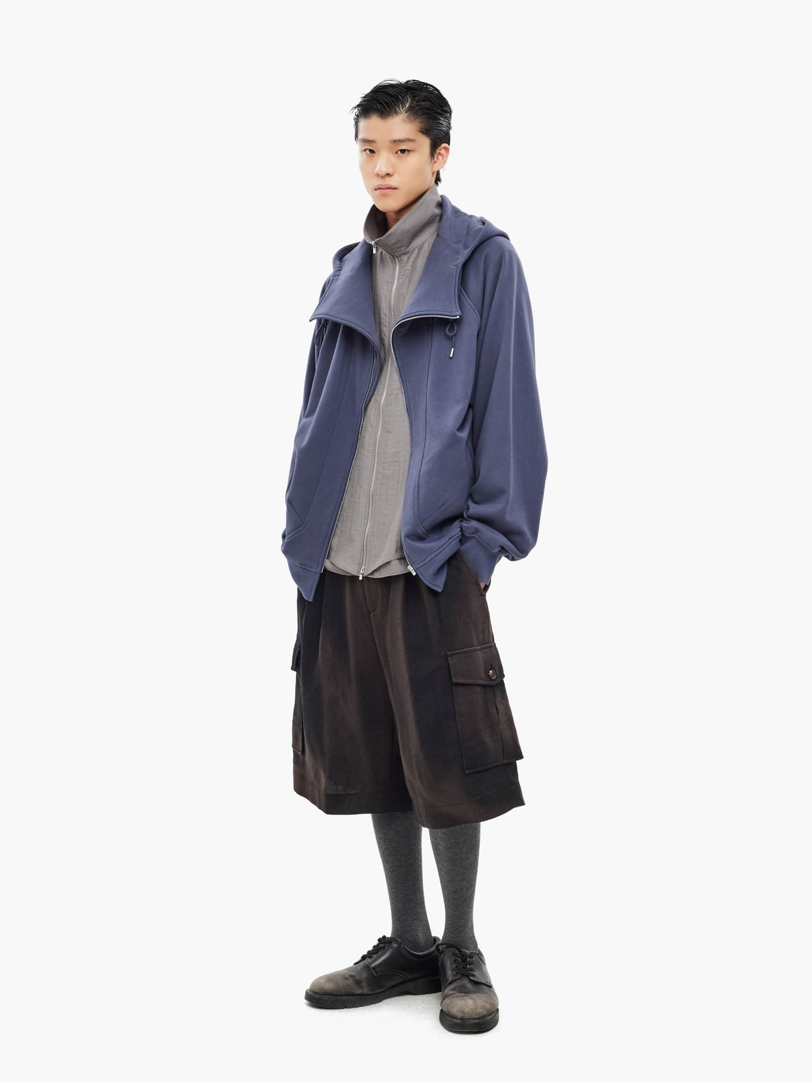Asymmetric Zip-Up Hoodie - Blue — vue 2