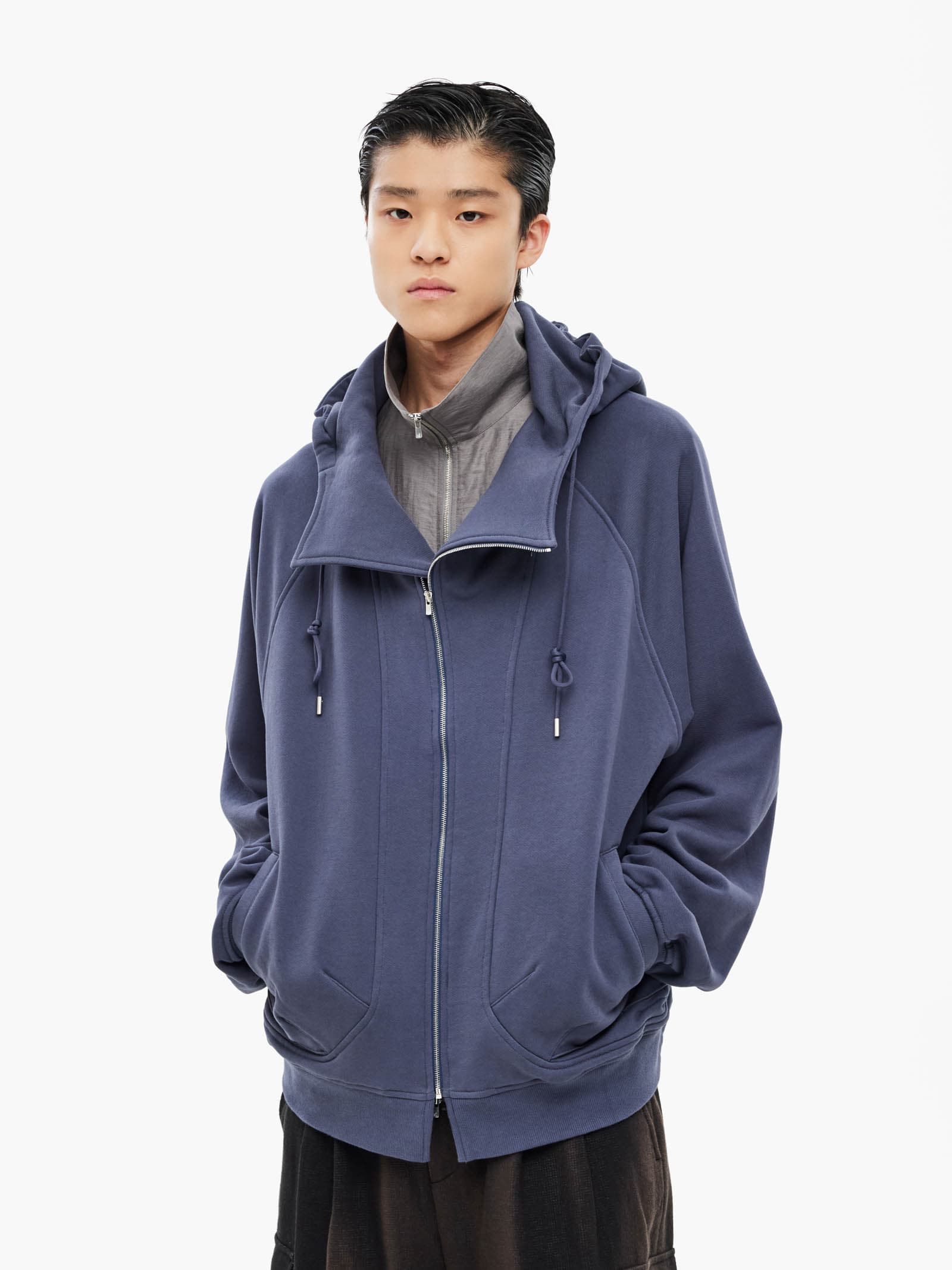 Asymmetric Zip-Up Hoodie - Blue — vue 3