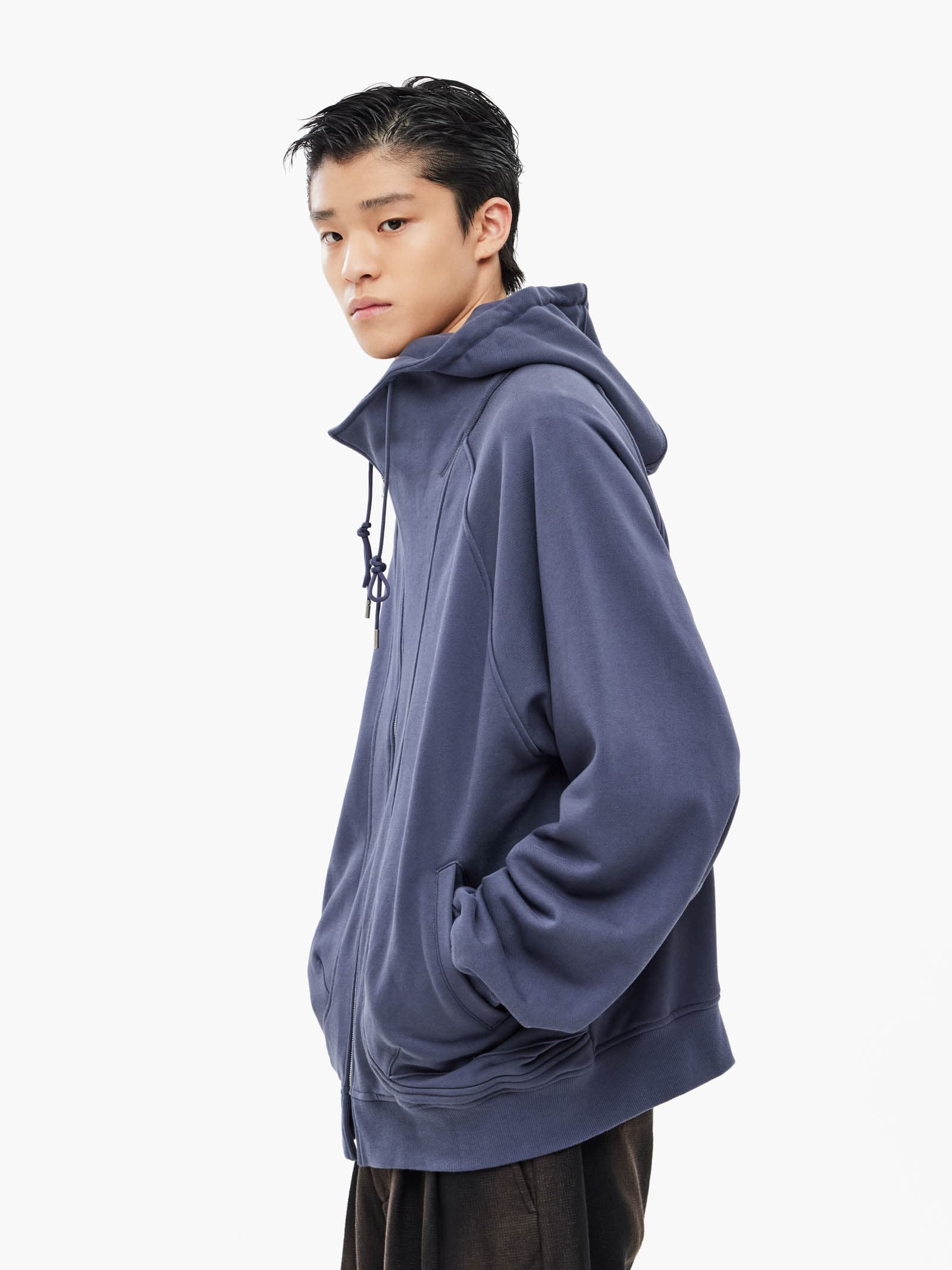 Asymmetric Zip-Up Hoodie - Blue — vue 4