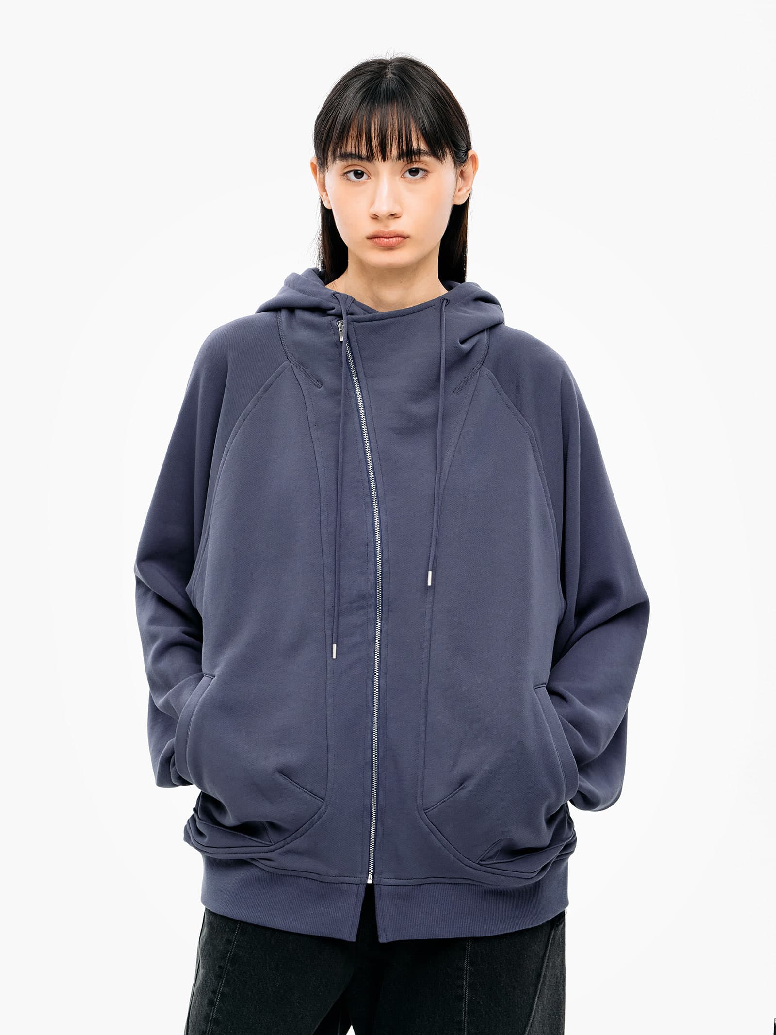 Asymmetric Zip-Up Hoodie - Blue — vue 6