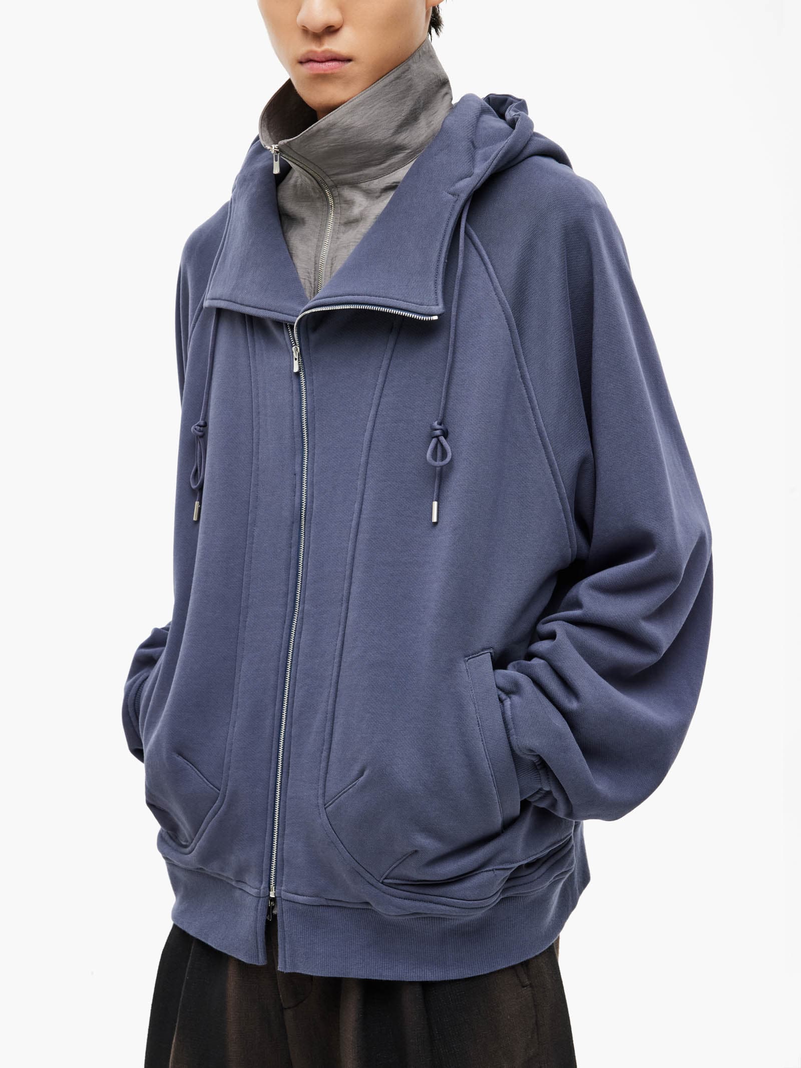 Asymmetric Zip-Up Hoodie - Blue — vue 7
