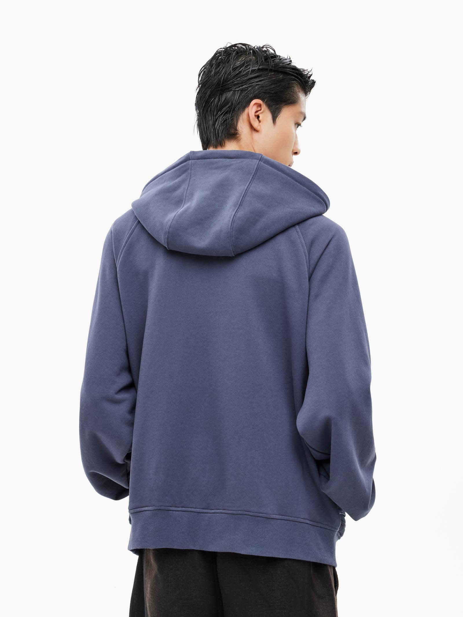 Asymmetric Zip-Up Hoodie - Blue — vue 8