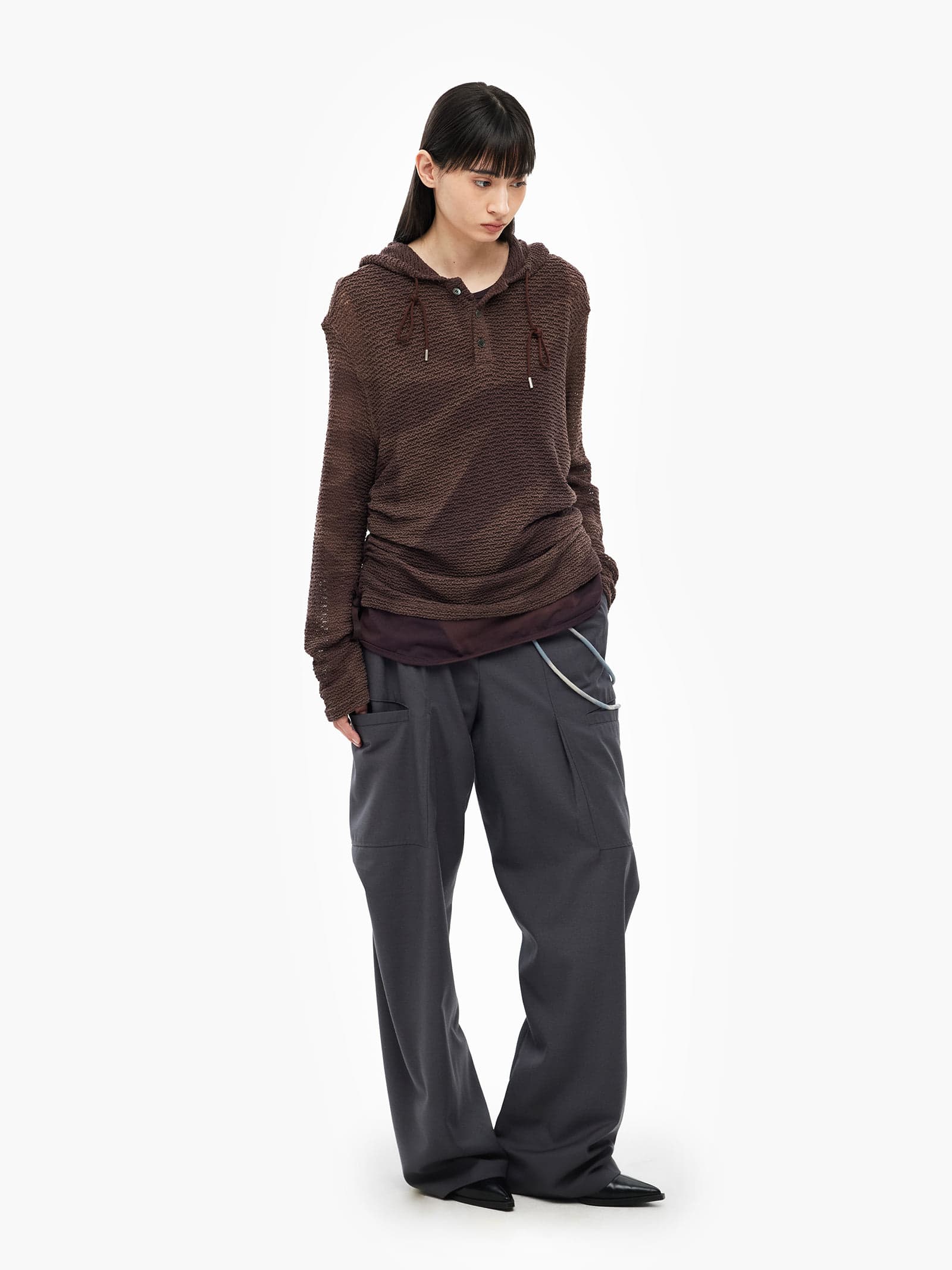 Sun-Bleached Layered Net Hoodie - Burgundy — vue 5