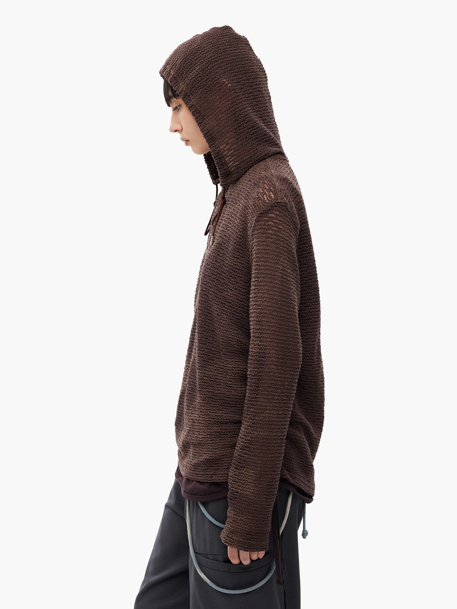 Sun-Bleached Layered Net Hoodie - Burgundy — vue 6