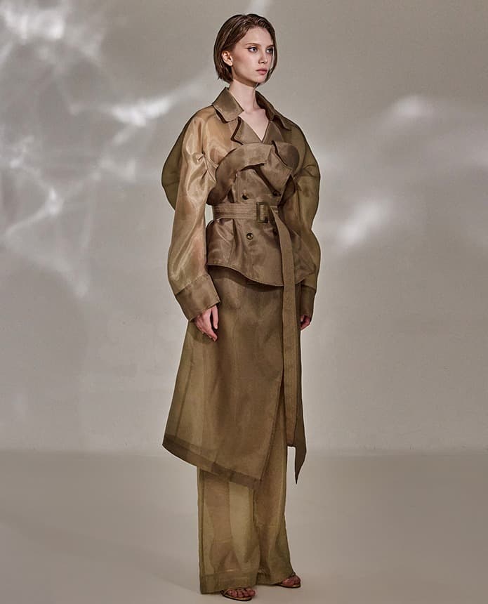 Polyester Belted Coat (Brown) — vue 2