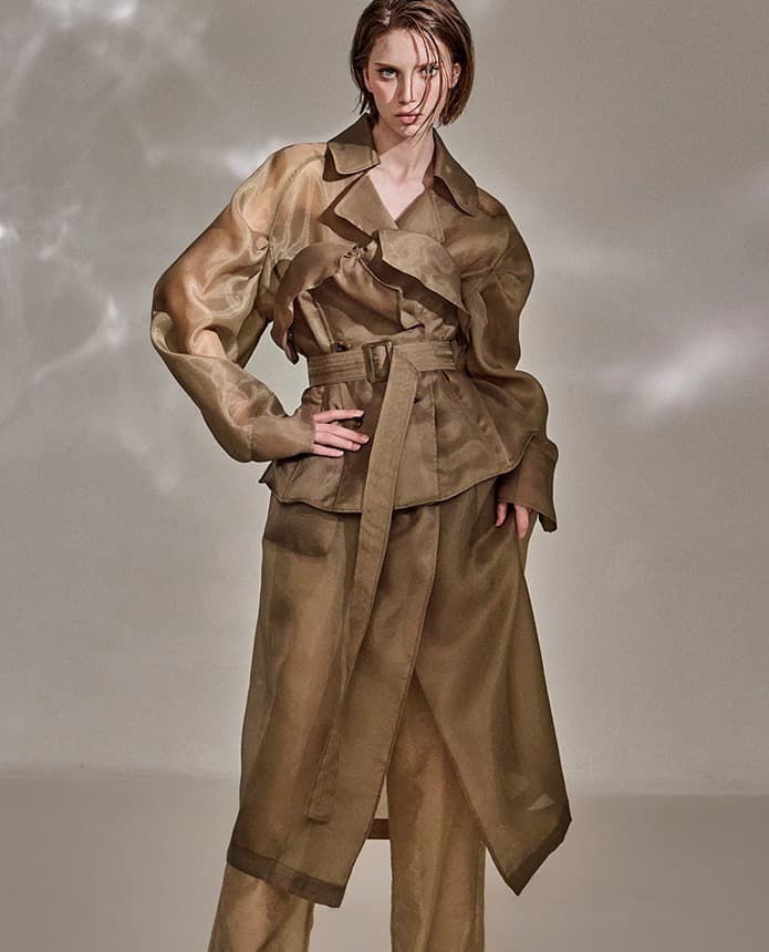 Polyester Belted Coat (Brown) — vue 4