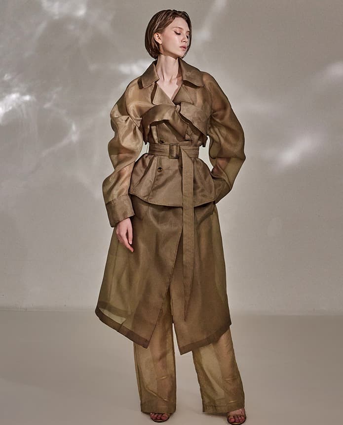 Polyester Belted Coat (Brown) — vue 6