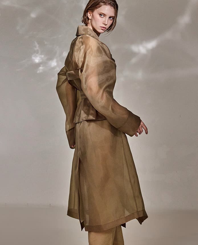 Polyester Belted Coat (Brown) — vue 8