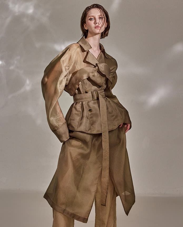 Polyester Belted Coat (Brown) — vue 9