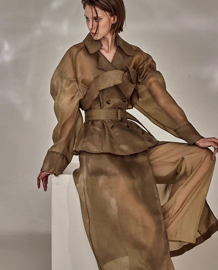 Polyester Belted Coat (Brown) — vue 11