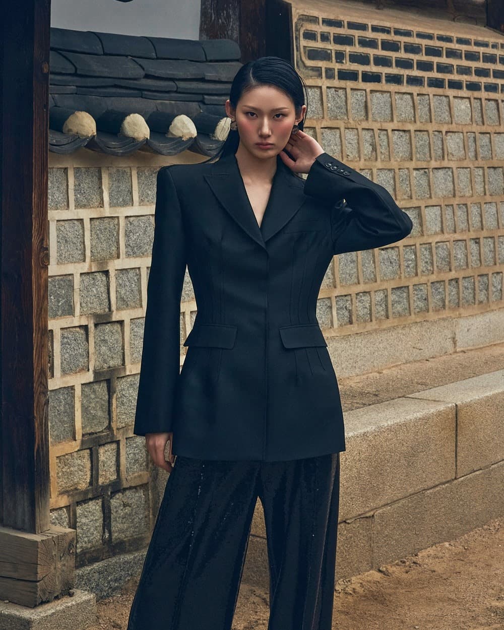 Wool-Silk Tailored Jacket (Black) — KSH52O2JK024 — vue 4