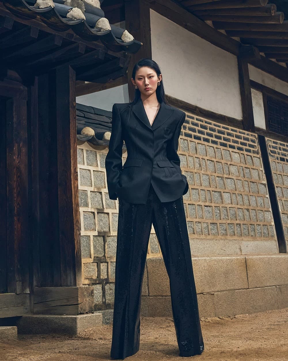 Wool-Silk Tailored Jacket (Black) — KSH52O2JK024 — vue 7