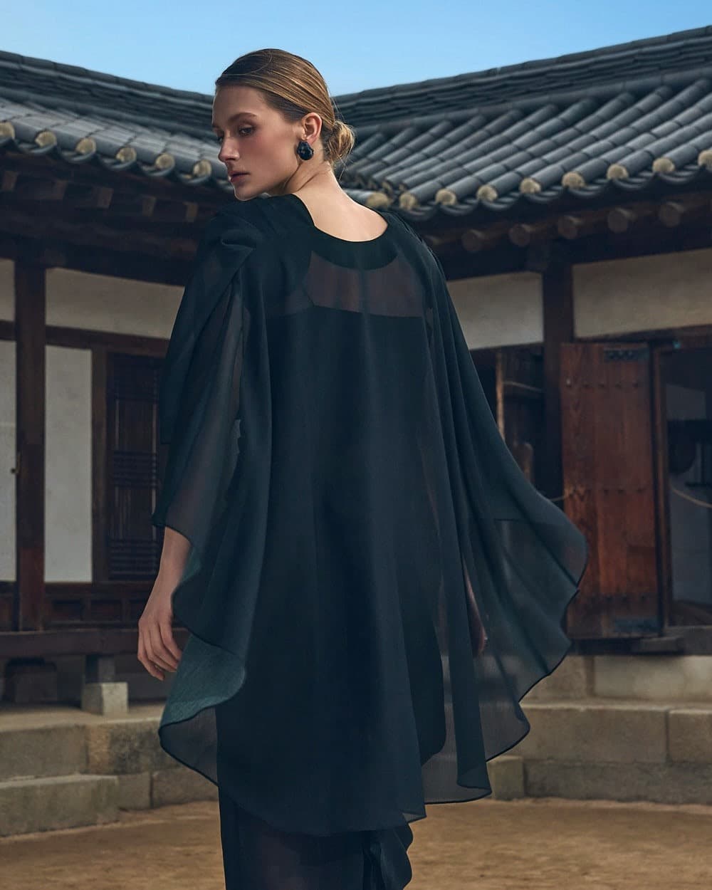Polyester Blouse & Skirt Set (Black) — vue 4