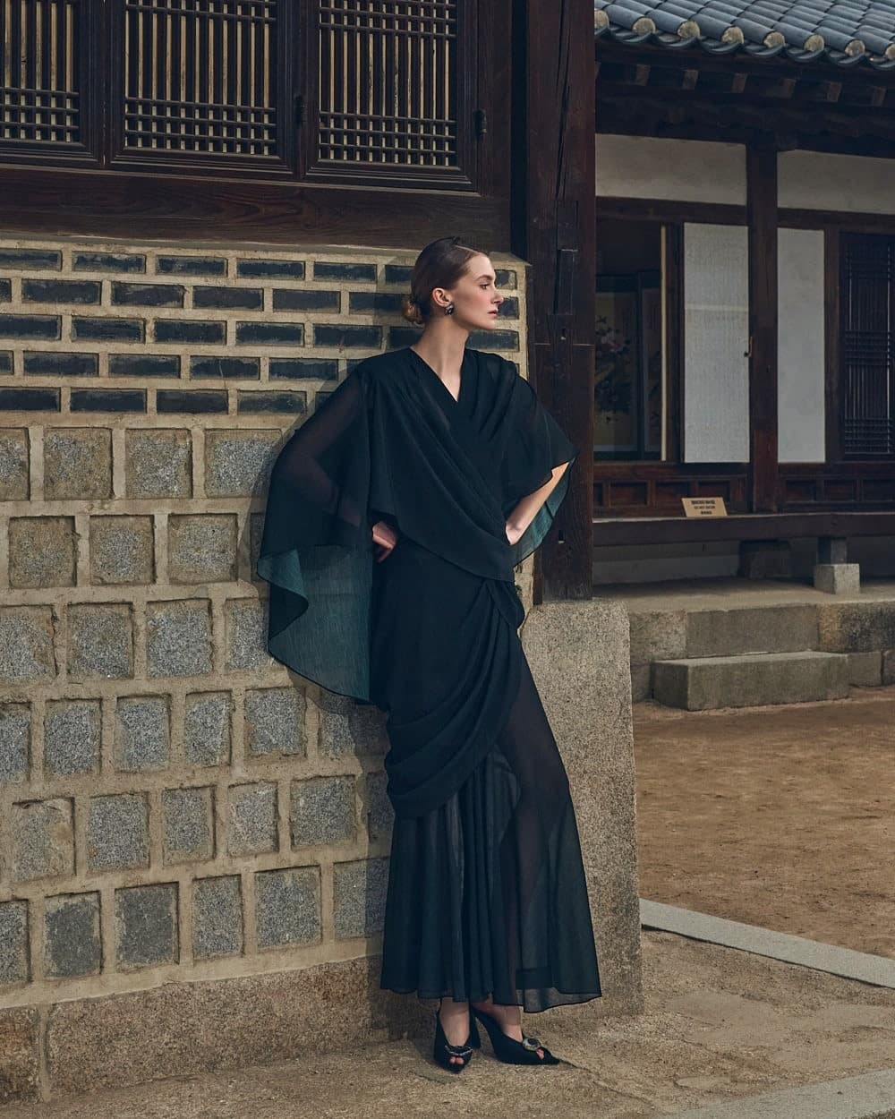 Polyester Blouse & Skirt Set (Black) — vue 5