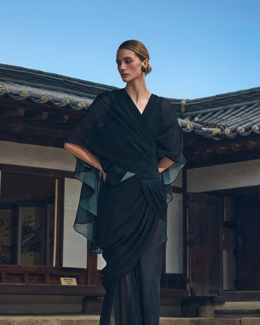 Polyester Blouse & Skirt Set (Black) — vue 6