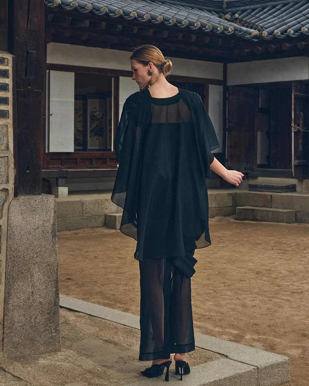 Polyester Blouse & Skirt Set (Black) — vue 7