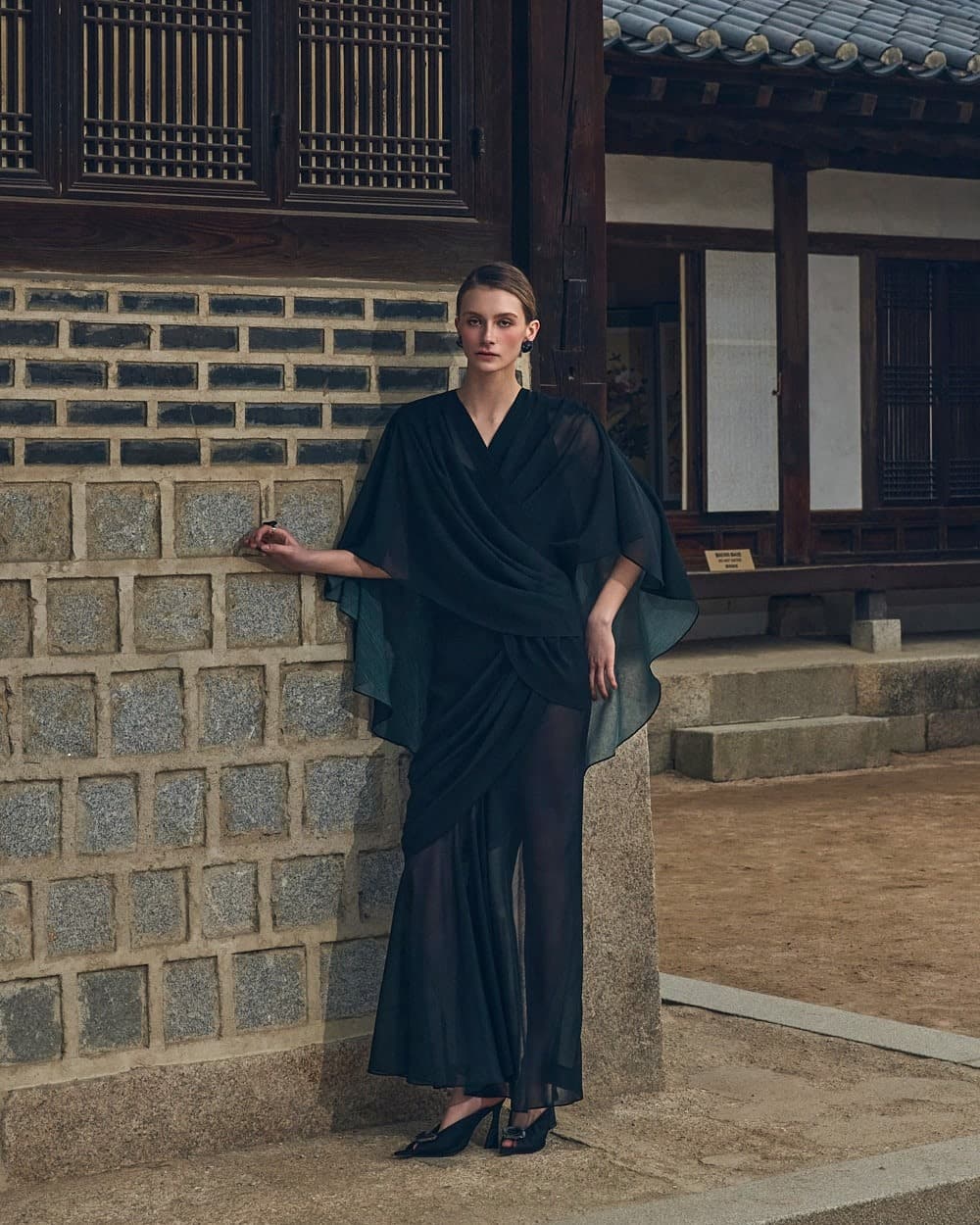 Polyester Blouse & Skirt Set (Black) — vue 8