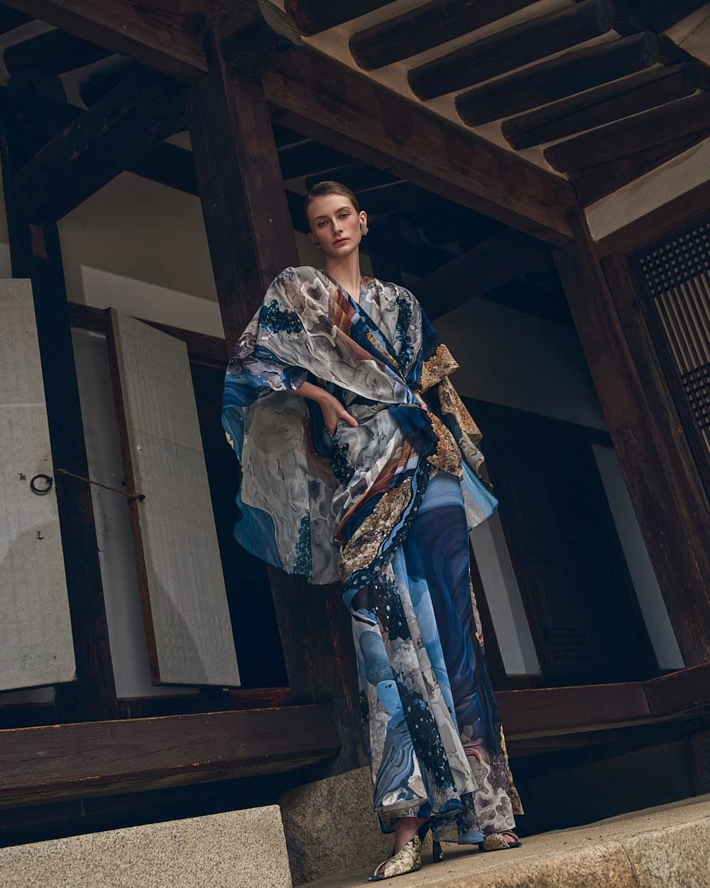 Polyester Blouse & Skirt Set (Blue Print) — vue 2