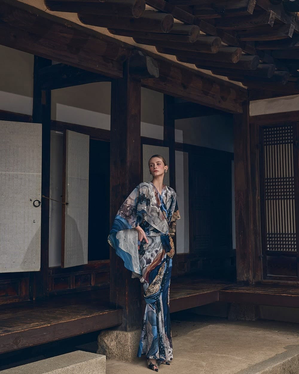 Polyester Blouse & Skirt Set (Blue Print) — vue 7