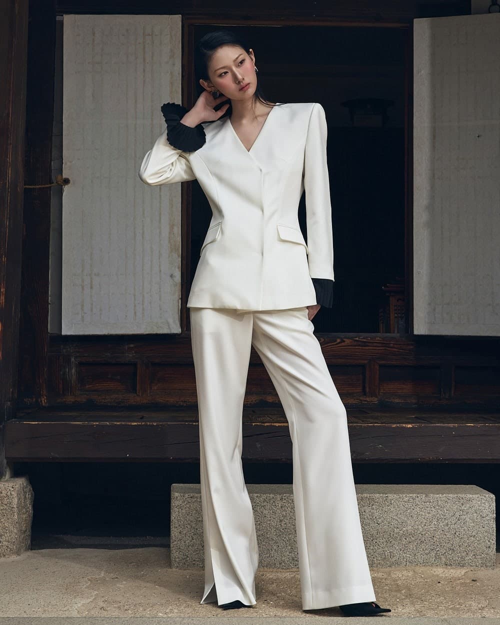 Polyester Jacket & Trousers Set (White) — vue 3