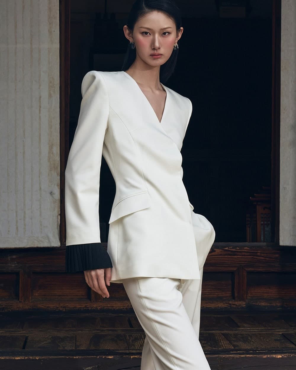 Polyester Jacket & Trousers Set (White) — vue 4
