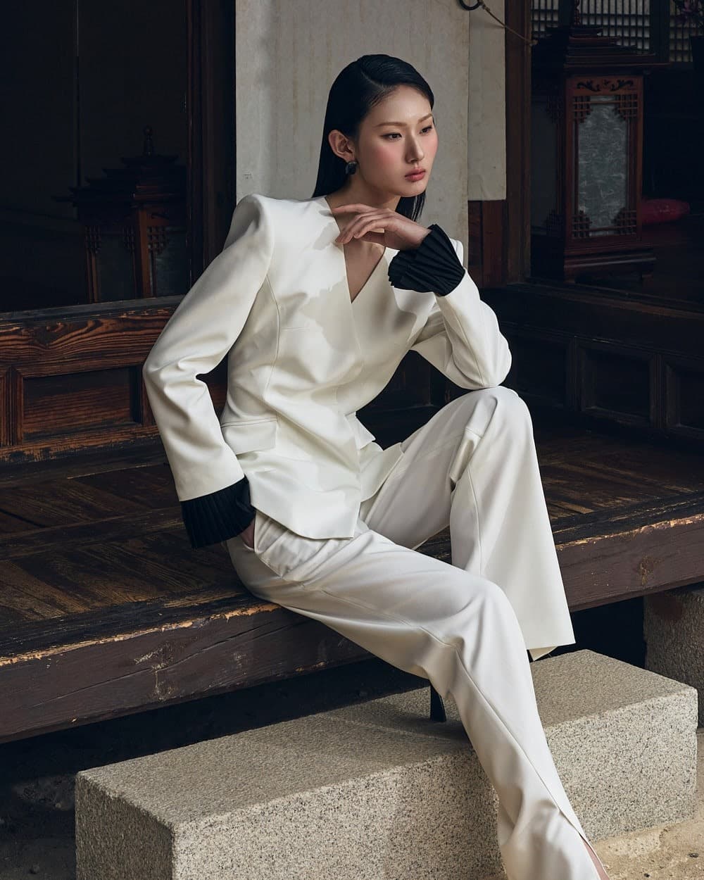 Polyester Jacket & Trousers Set (White) — vue 6