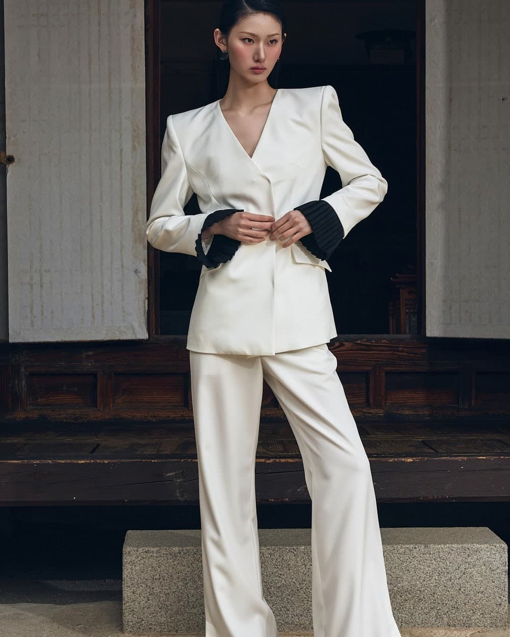 Polyester Jacket & Trousers Set (White) — vue 8