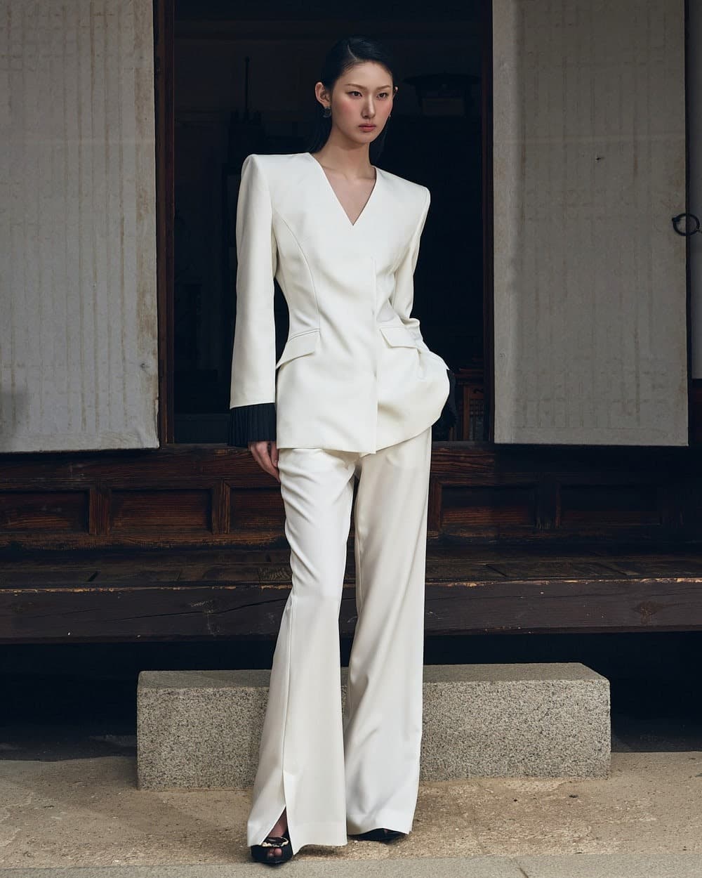Polyester Jacket & Trousers Set (White) — vue 9