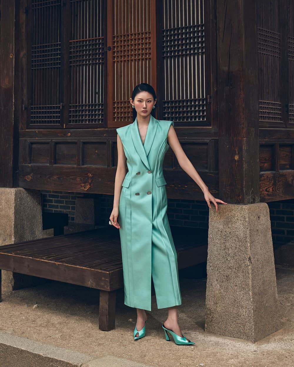 Robe en laine et soie (menthe) — vue 5