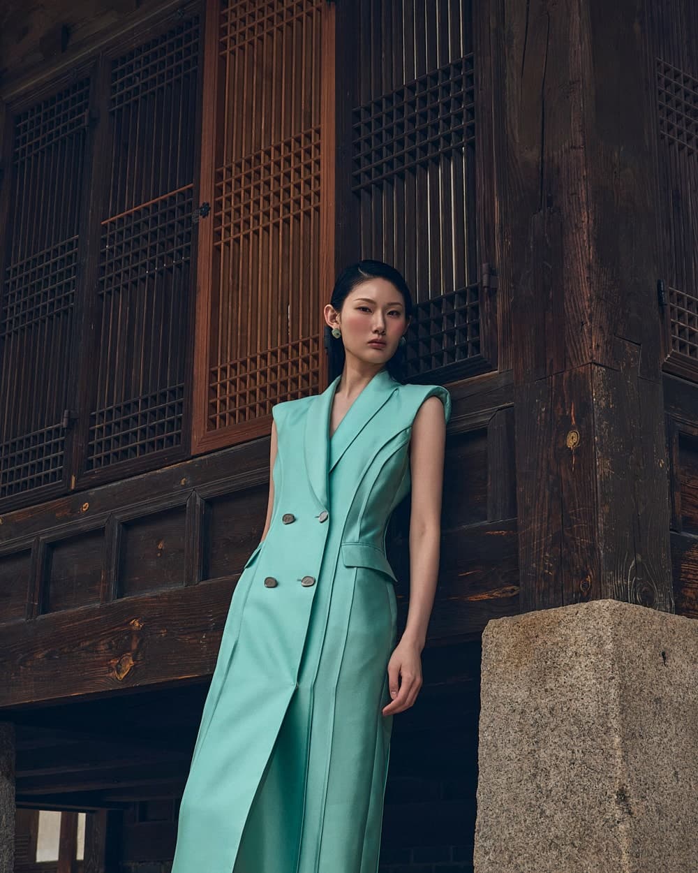 Robe en laine et soie (menthe) — vue 6