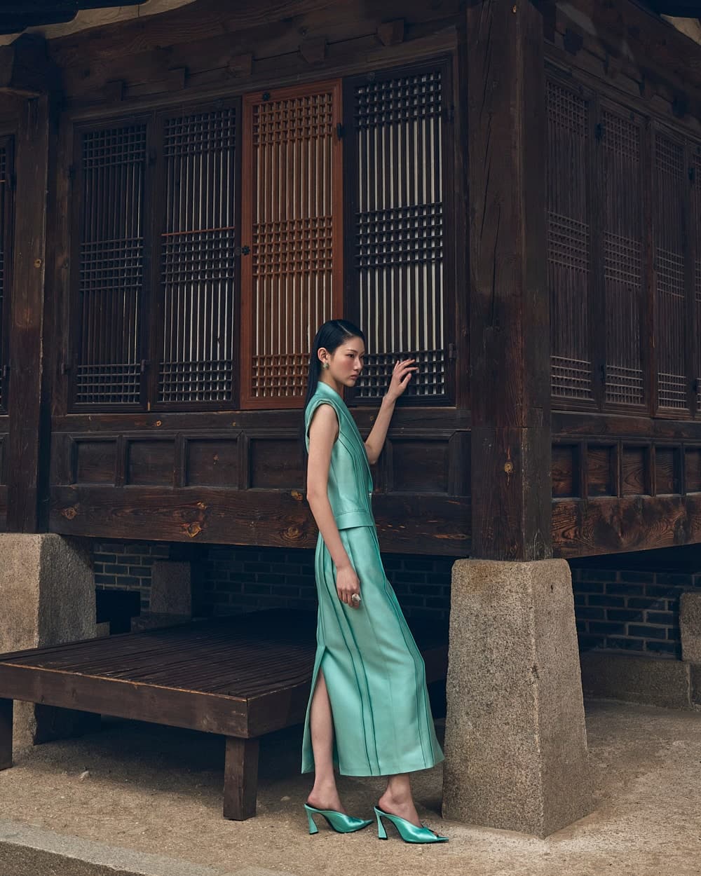 Robe en laine et soie (menthe) — vue 7