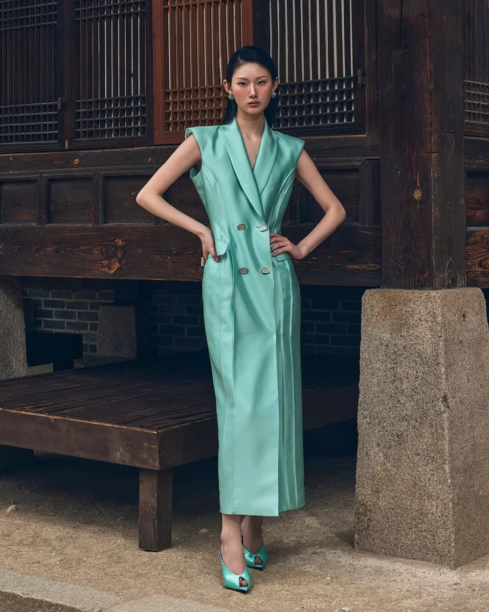 Robe en laine et soie (menthe) — vue 8
