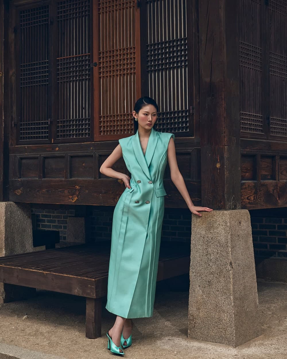 Robe en laine et soie (menthe) — vue 9