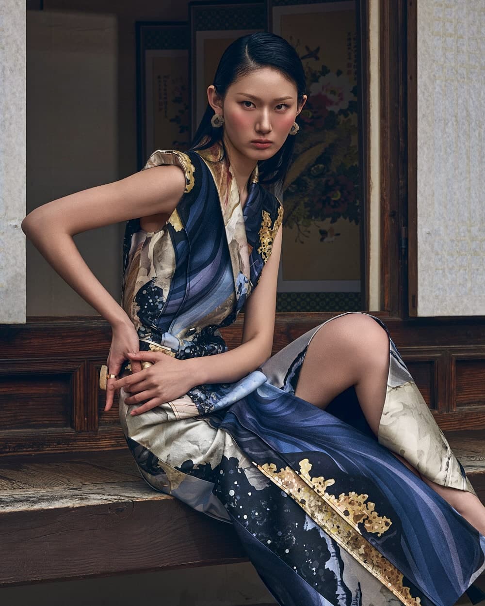 Robe en laine et soie (imprimé bleu) — vue 6