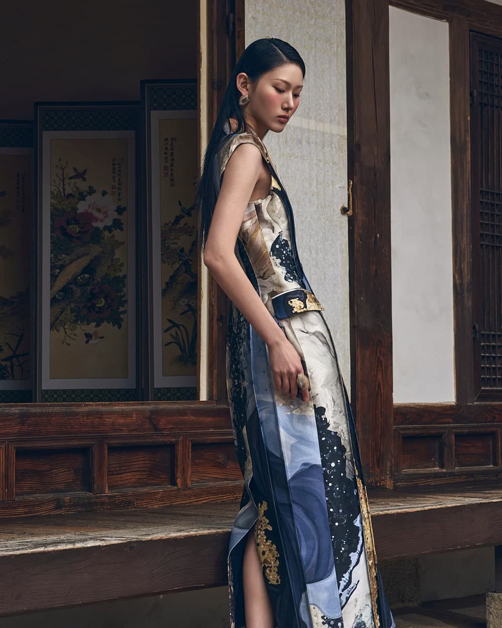 Robe en laine et soie (imprimé bleu) — vue 10